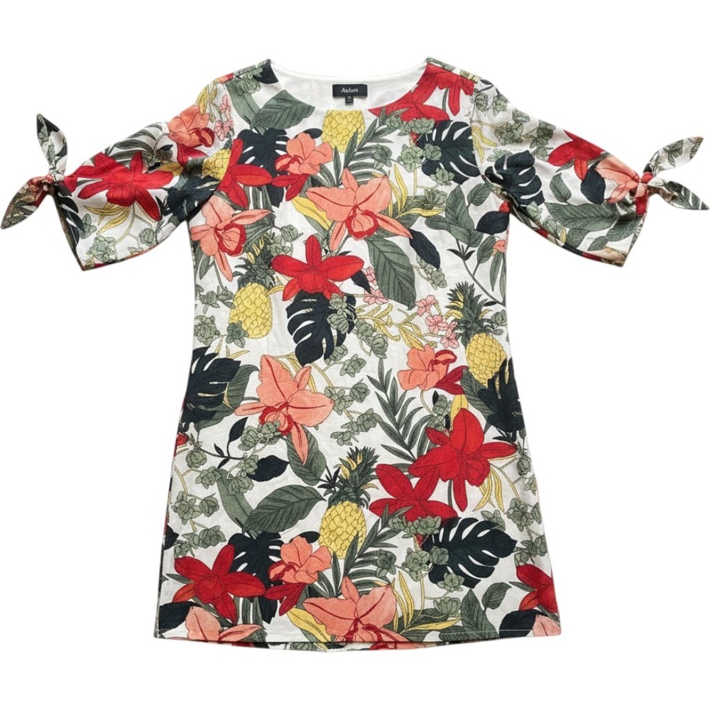 Aakaa‎ Tropical Floral Print Dress Medium Short Sleeve Casual Colorful